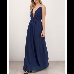 Navy blue delicate plunge maxi dress